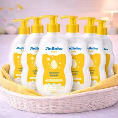 KIt 5un Sabonete Líquido Infantil Anjinho Baby Glicerinado 400ml – Hipoalergênico, Vegano, Limpeza Suave Sem Ressecar