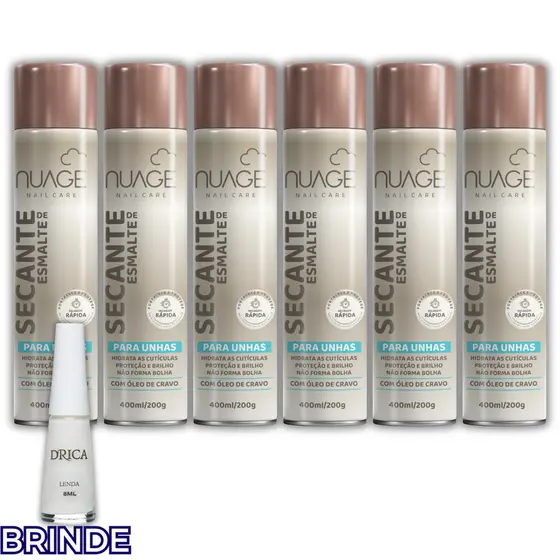 Kit 06 unidades - Spray Secante para Esmaltes Nuage 400ml + Brinde Esmalte Lenda Drica