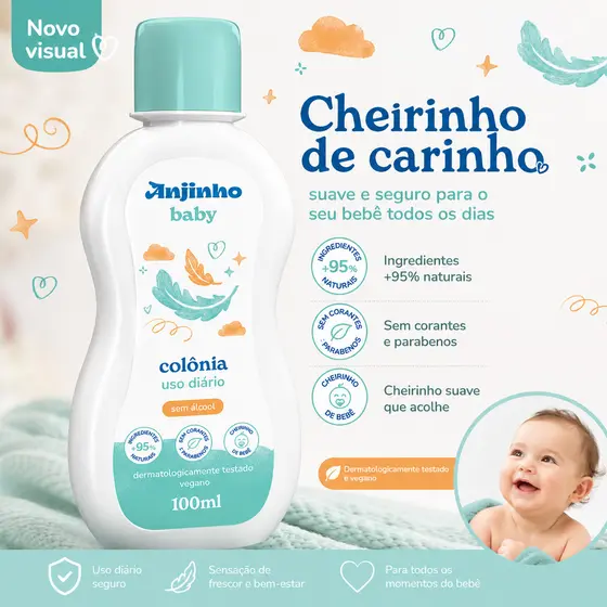 Colônias Infantil Anjinho Baby 100ml Sem Álcool Uso Diário