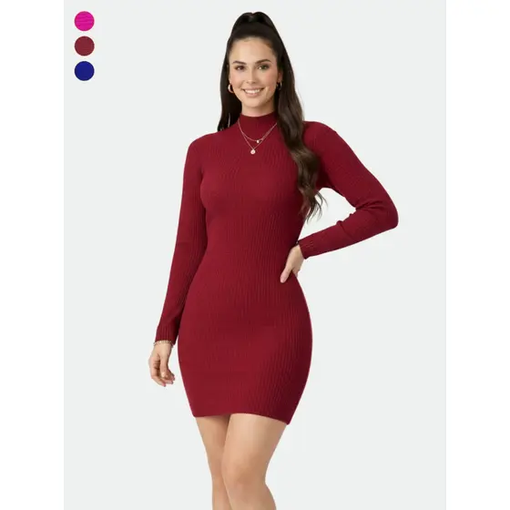 Vestido Feminina Manga Longa Tricô Modal com Tranças Modinha Inverno