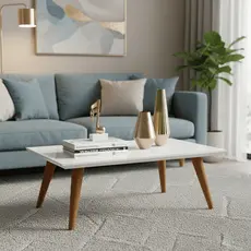 Mesa de Centro Retangular Dubai MDF Pés de Madeira Compacta Lateral