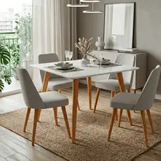 Mesa de Jantar Quadrada 90X90 Desing Moderna Pés Madeira Tampo MDF Laqueado