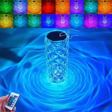 Luminária Cristal de Mesa Portátil RGB 16 Cores com Controle Remoto e Toque – Recarregável Sem Fio