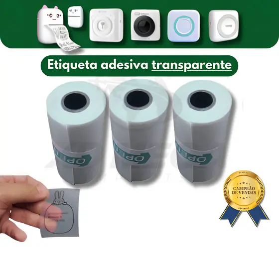 3 rolos etiqueta adesiva TRANSPARENTE impressora gatinho a prova d'água