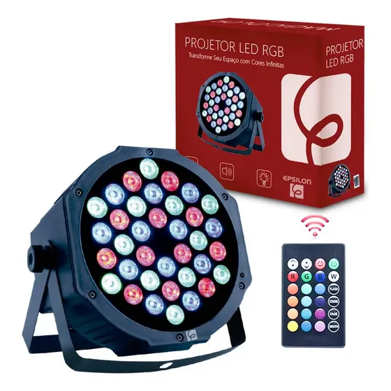 Canhão Refletor LED Epsilon Par 64 RGB Slim | 36 Leds 1W e Strobo Automático para Festas