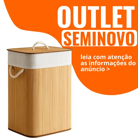 OUTLET I Cesto de Roupa Suja de Bambu Retangular 60 Litros Dobrável e com Forro Removível