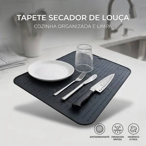 Tapete Escorredor Silicone Pia Louça 40cm Secagem Rápida Antiderrapante Cozinha Bancada