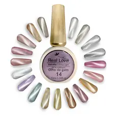 Esmalte Gel Magnético Olho de Gato 10ml Real Love Glitter Refletivo Efeito Cat Eye Profissional
