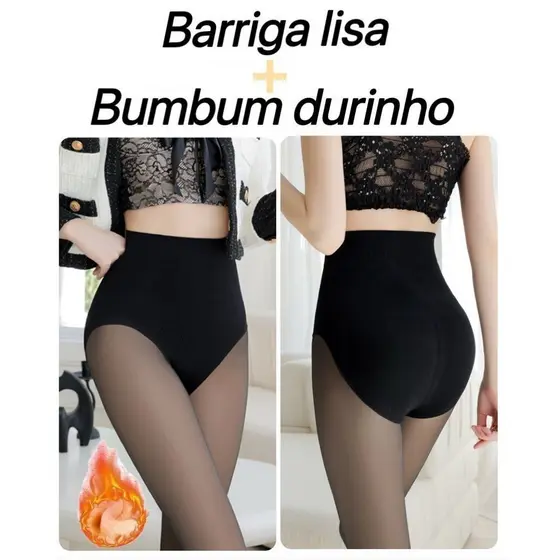 Meia Calça Térmica Translúcida Peluciada Cintura Alta Efeito Pele Invisível Levanta e Modela BUMBUM