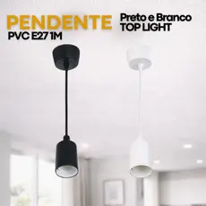 Pendente PVC E27 1 Metro Preto e Branco | Luminária Decorativa Teto | Top Light