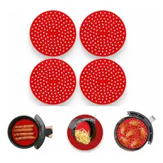 Kit 4 Tapetes de Silicone para Air Fryer 20cm Redondo Reutilizável Antiaderente Protetor de Cesto