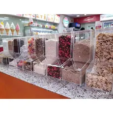 Expositor acrílico para complementos de açaí self service sorveteria 10x18x25 de altura, c/10unid,+colheres