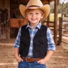 Colete Preto Camurça Cowboy Fantasia Infantil Envio imediato