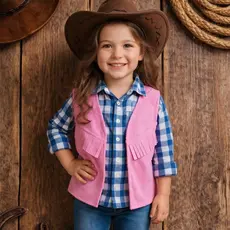 Colete Rosa Camurça Cowboy Fantasia Infantil Envio Imediato