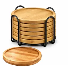 Porta Copo Bambu Redondo com Suporte de Ferro 6 Unidades
