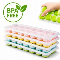 Kit 4 Forma De Gelo Fundo Silicone 14 Cubos Tampa Rígida