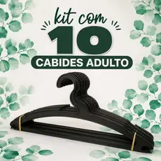 Kit 10 Cabides Adulto Preto Reforçado Plástico Resistente Organizador Guarda Roupa