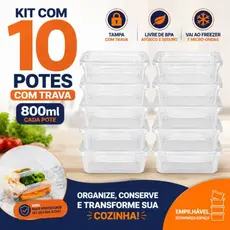 Kit 10 Potes com Trava Hermética Tampa para Mantimentos Organizador Cozinha BPA Free