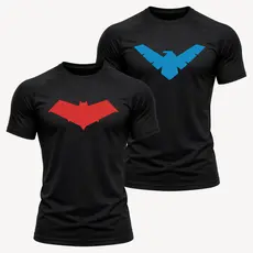 Camiseta Dry Fit Capuz Vermelho & Asa Noturna Manga Curta Masculina - Camisa Batman Esportiva Guard Academia para Treino