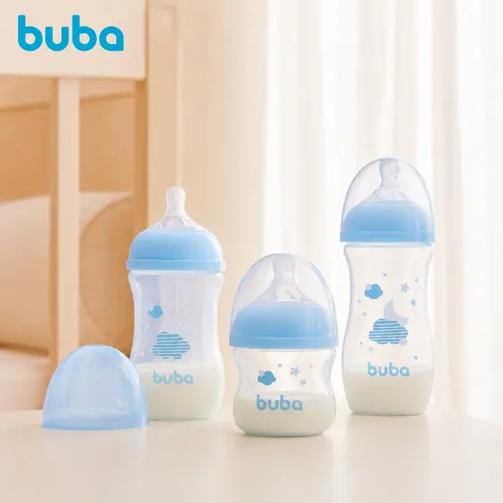 Buba Kit 3 Mamadeiras Anticólica Easy Flow Azul 120ml, 270ml e 330ml – Ideal para Todas as Fases do Bebê.