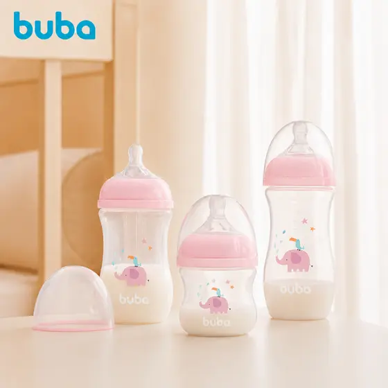 Buba Kit 3 Mamadeiras Anticólica Easy Flow rosa 120ml, 270ml e 330ml – Ideal para Todas as Fases do Bebê.