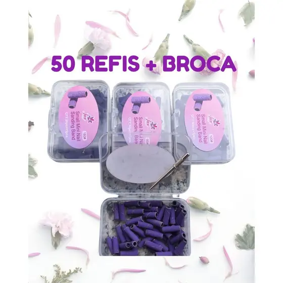 Nail Designer Kit Refil Slim Mandril 50 Lixas 80#120#180#240# + 1 Broca para Manicure e Pedicure Praticidade e Qualidade