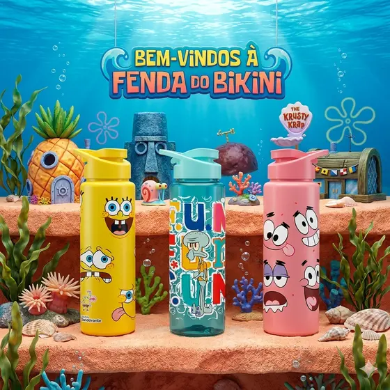 Garrafa Squeeze Bottle Bob Esponja 750ml Garrafinha Infatil Academia Creche Escola