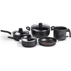 Jogo de Panelas Rochedo Stone Pro 5 peças, Preto com Efeito Pedra e Antiaderente Minerium, Cabos Ergonômicos