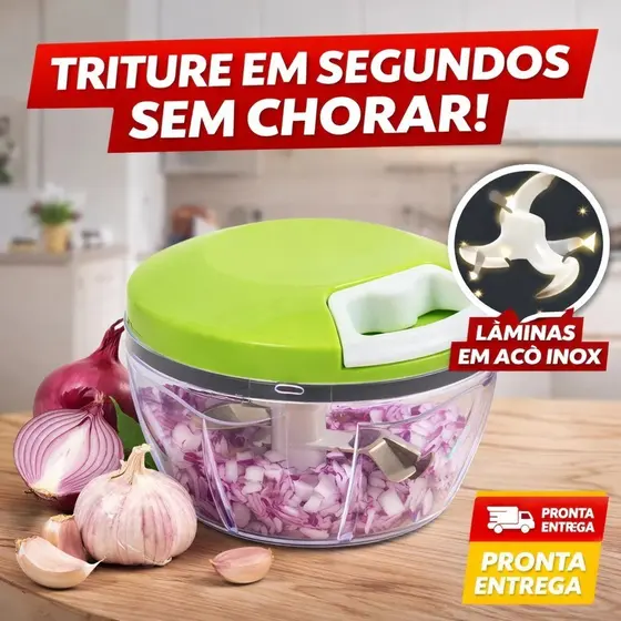 Mini Processador Manual 500ml 3 Lâminas Triturador Alimentos Pica Cebola Alho Temperos Sem Energia