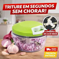 Mini Processador Manual 500ml 3 Lâminas Triturador Alimentos Pica Cebola Alho Temperos Sem Energia