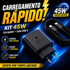 Carregador 45w Tipo C Turbo ORIGINALPara Galaxy A50 A52S A54 A70 A72 S20 Fe S21+ S22 S23 Ultra S24 Envio Imediato