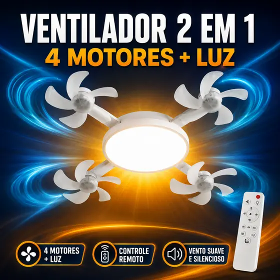 Lâmpada Ventilador de Teto Bivolt com Controle Estilo Drone Moderno e Silencioso - Envio Imediato