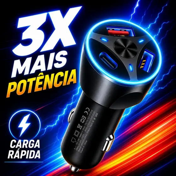 Carregador Veicular Turbo USB 3.0 USB-c USB 3.1A Carregamento Rapido 55w-Inclui cabo de carregamento