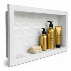 Nicho Para Banheiro Parede Porta Shampoo e Sabonete Embutir 30x60 Fundo 3D Cor Branco