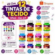 Kit Com 12 Tintas De Tecido art - 37ml / Dac