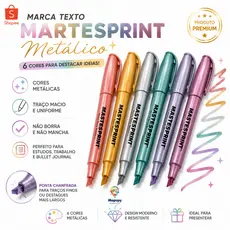Marca Texto Metálico Masterprint 6 Cores - Planner, Lettering e Bullet Journal