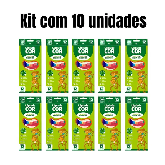 Kit 10 Caixas Lápis De Cor 12 Cores Pacote Atacado Escolar - Leo&Leo