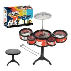 Mini Bateria Infantil Completa Com Banquinho Instrumento 5 Tambores Brinquedo Menino Criança