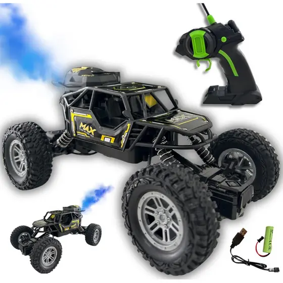 Carrinho Controle Remoto 4x4 Recarregavel Solta Fumaça E Luz Preto Super Monster Off-road