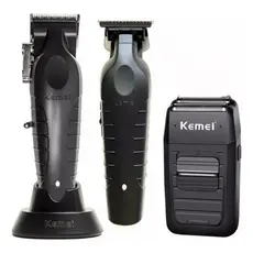 Kit Cabelereiro Profissional Com 3 Maquinas Cabelo Kemei Corte 2296, Acabamento 2299 e Shaver 1102