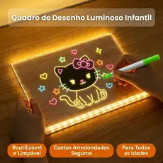 Luminária LED Quadro de Anotações 30x20cm - Superfície Apagável para Escrever com Caneta e Luz