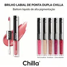 Kit Chilla Batom Líquido Duas Pontas 3D-Matte e Brilho, À Prova D'água, Longa Duração