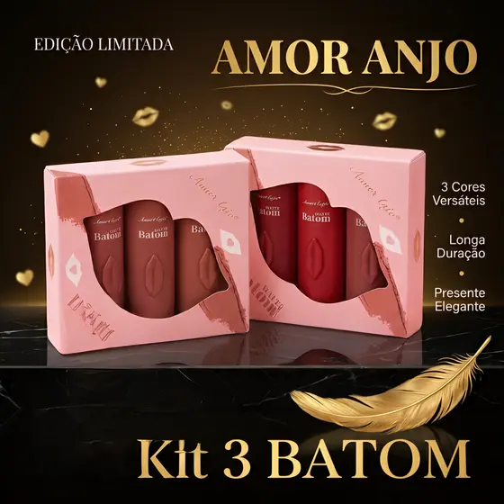 KIT Amor Anjo Batom Matte à Prova D'água - Longa Duração,Acabamento Fosco e Hidratante