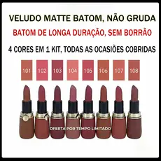 Kit Batom Fosco Veludo Aveludado, Hidratante, Longa Duração, à Prova D'água