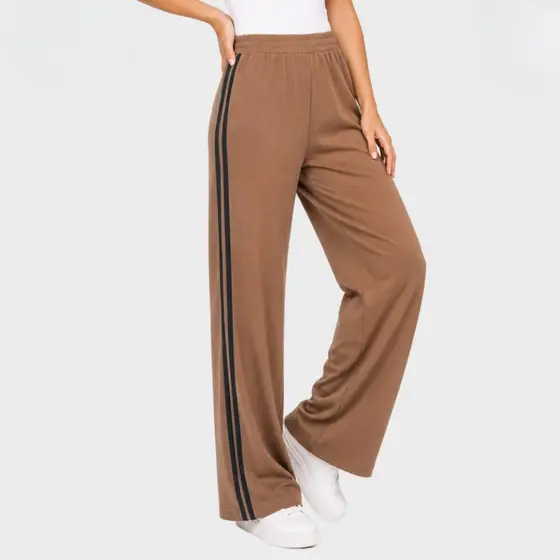 Calça Feminina Ponto Roma Com Faixa Lateral Modelagem Reta Elegante Preta Marrom Areia P ao GG