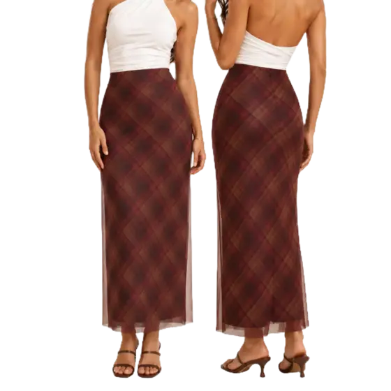 Saia Tule Midi Xadrez Feminina Moderna Elegante Casual Chic Fashion Moda Evangélica Trabalho Festa