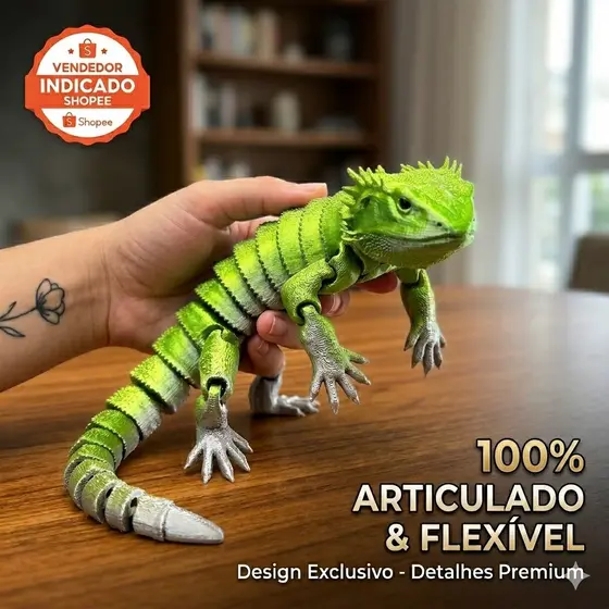 Dragão Barbudo Articulado Pogona Flexível Geek 3D Colecionável Realista Luxo 22cm - Sensorial Relaxante