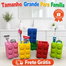 Porta Escova Infantil e Família de Dente e Pasta Estilo Lego Organizador de Banheiro Criativo Grande - Envio 24h