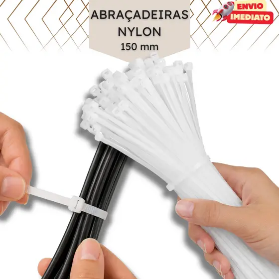 200, 300, 400, 500 ou 1000 Abraçadeiras de Nylon Brancas 3,6x150mm Amarrar Organizar Fios Cabos
