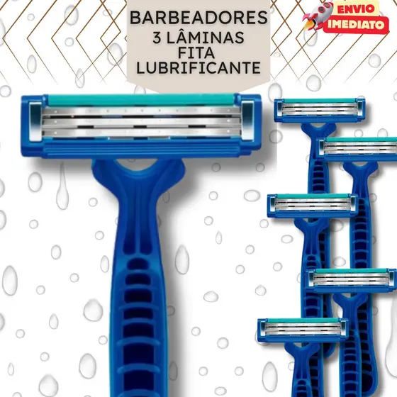 Kit com Aparelhos de Barbear Barbeadores Azul 12cm com Tripla Lâmina e Fita Lubrificante Barbeador - 24,36,48,96 ou 120